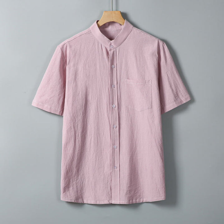 Buddha Stones Daily Printing Solid Color Single Breasted Men's Short Sleeve Cotton Linen Shirt WIth Pockets - Pink - US/UK/AU46,EU56 (5XL) - image 10
