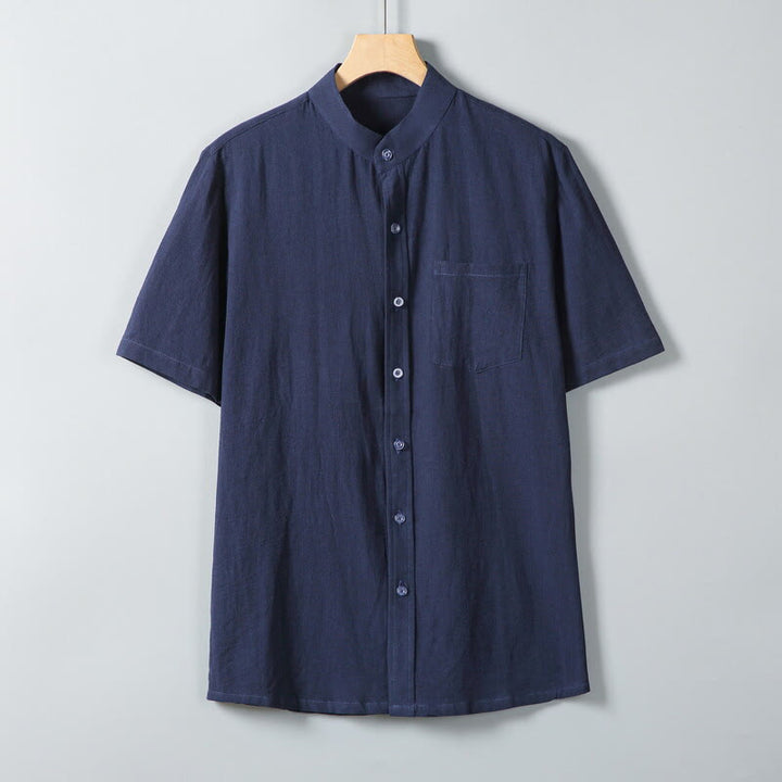 Buddha Stones Daily Printing Solid Color Single Breasted Men's Short Sleeve Cotton Linen Shirt WIth Pockets - Navy - US/UK/AU46,EU56 (5XL) - image 15