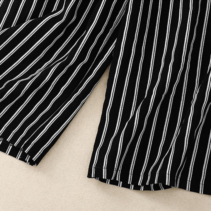 Buddha Stones Casual Acrylic Stripe Lace-up Women's Wide Leg Pants With Pockets