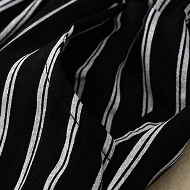 Buddha Stones Casual Acrylic Stripe Lace-up Women's Wide Leg Pants With Pockets