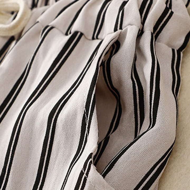 Buddha Stones Casual Acrylic Stripe Lace-up Women's Wide Leg Pants With Pockets