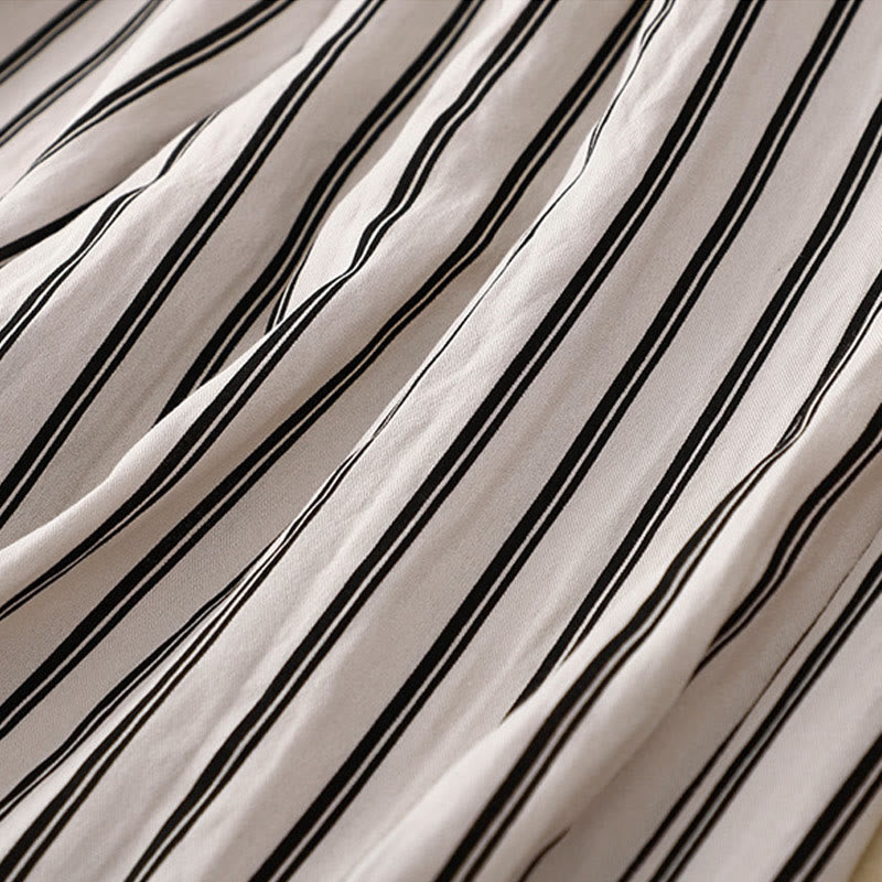 Buddha Stones Casual Acrylic Stripe Lace-up Women's Wide Leg Pants With Pockets