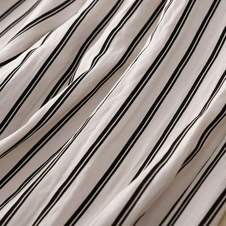 Buddha Stones Casual Acrylic Stripe Lace-up Women's Wide Leg Pants With Pockets