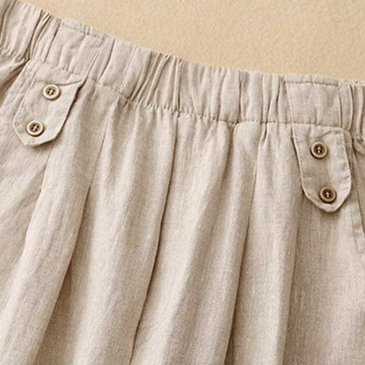 Buddha Stones Summer Plain Casual 7-8 Length Buttons Women's Cotton Linen Harem Pants With Pockets - image 12