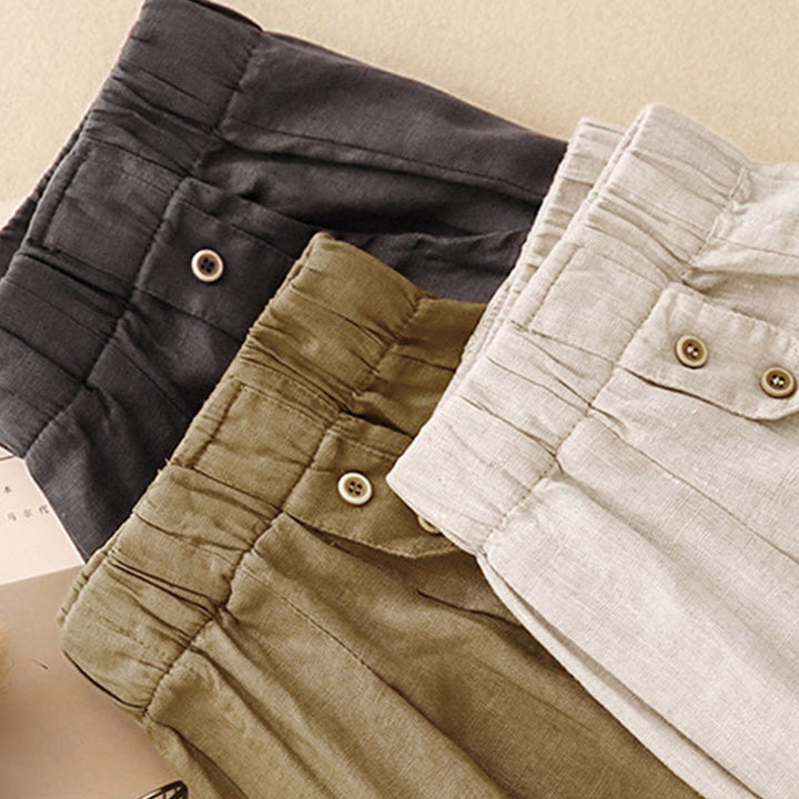 Buddha Stones Summer Plain Casual 7-8 Length Buttons Women's Cotton Linen Harem Pants With Pockets - image 20