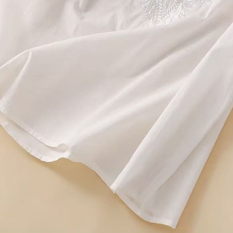 Buddha Stones Casual Women's Embroidered Flower Pattern Crew Neck Design Half Sleeve Cotton Linen Shirt - image 11