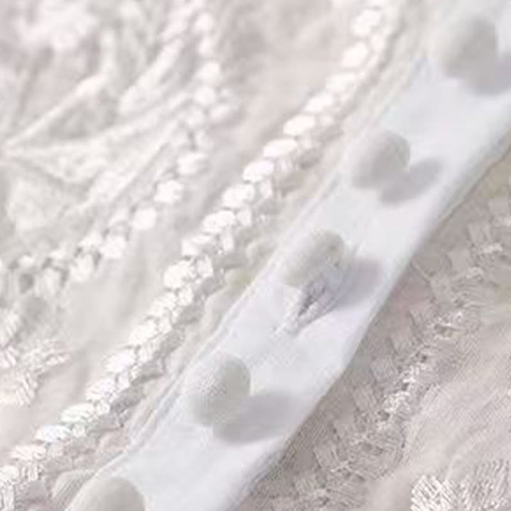 Buddha Stones Casual Women's Embroidered Flower Pattern Crew Neck Design Half Sleeve Cotton Linen Shirt - image 14