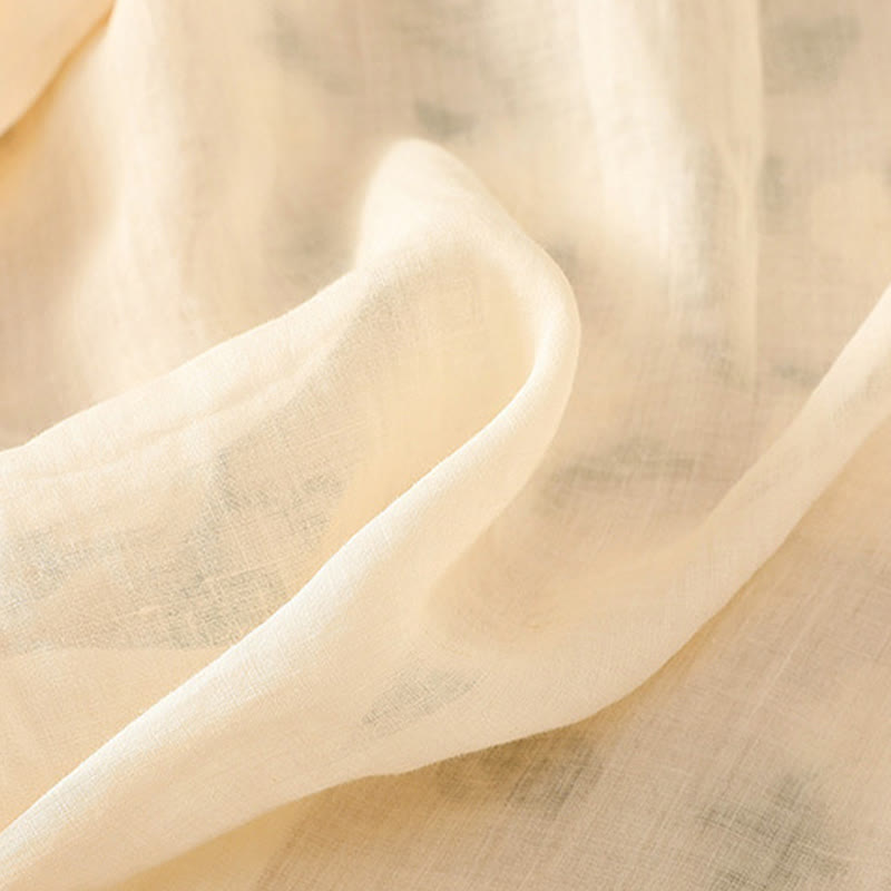 Buddha Stones Casual Women's Flowers Green Leaves Embroidery Pattern V-Neck Design Half Sleeve Cotton Linen Shirt - image 11