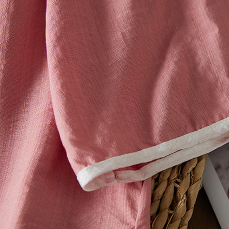 Buddha Stones Casual Women's Flowers Embroidery Pattern Frog-button Slanted Collar Design Three Quarter Sleeve Cotton Linen Shirt - image 22