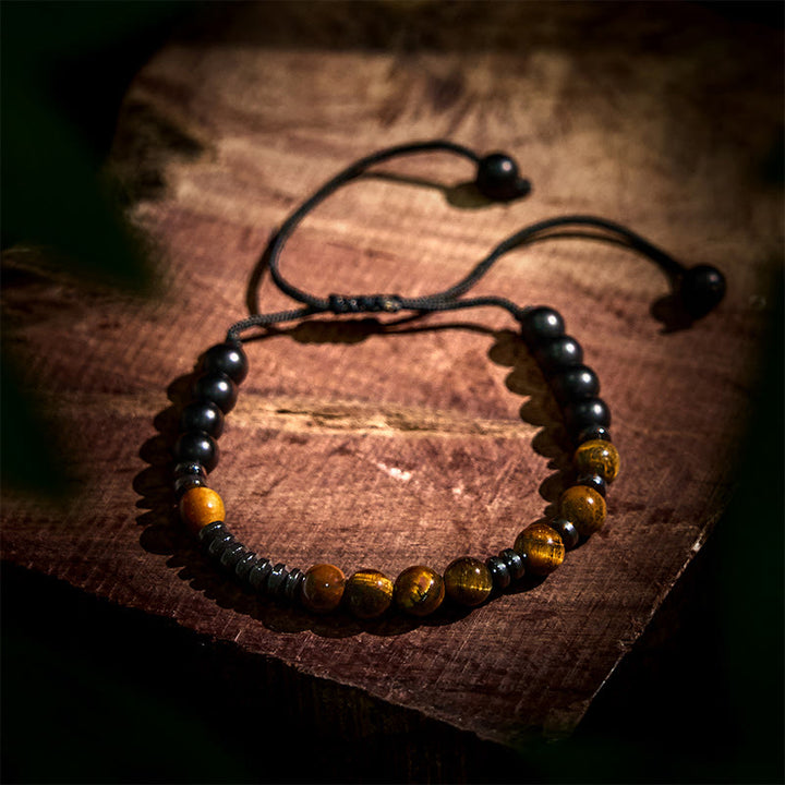 Buddha Stones 3Pcs Tiger Eye Lava Rock Protection Bracelet Set