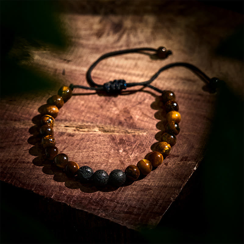 Buddha Stones 3Pcs Tiger Eye Lava Rock Protection Bracelet Set