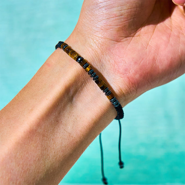 Buddha Stones 3Pcs Tiger Eye Lava Rock Protection Bracelet Set