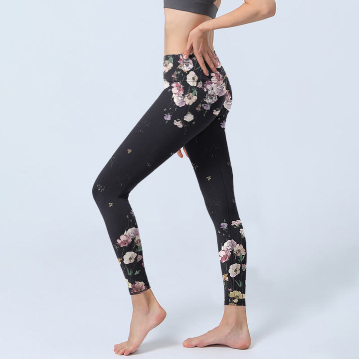 Buddha Stones Pansy Flower Pattern Print Gym Leggings Women's Yoga Pants - image 3