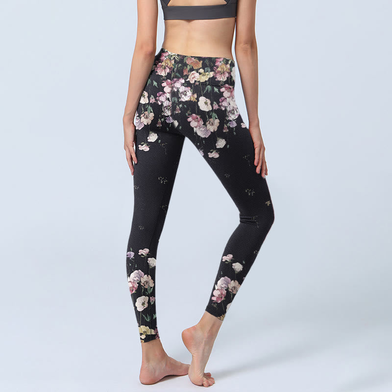 Buddha Stones Pansy Flower Pattern Print Gym Leggings Women's Yoga Pants - image 4