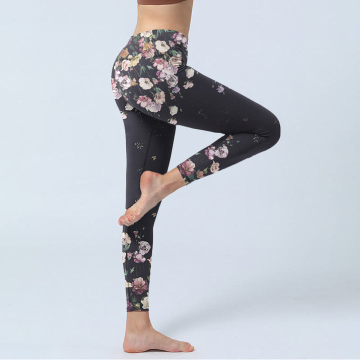 Buddha Stones Pansy Flower Pattern Print Gym Leggings Women's Yoga Pants - image 5