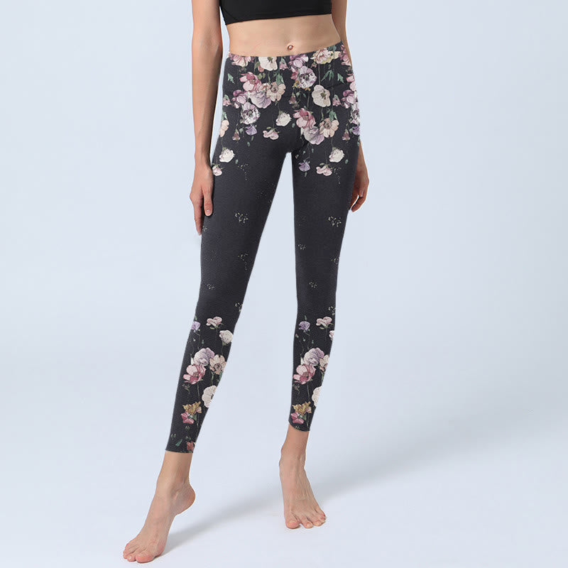 Buddha Stones Pansy Flower Pattern Print Gym Leggings Women's Yoga Pants - image 6