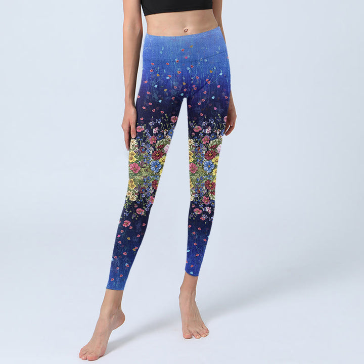 Buddha Stones Gradient Color Flower Pattern Print Gym Leggings Women's Yoga Pants - image 6