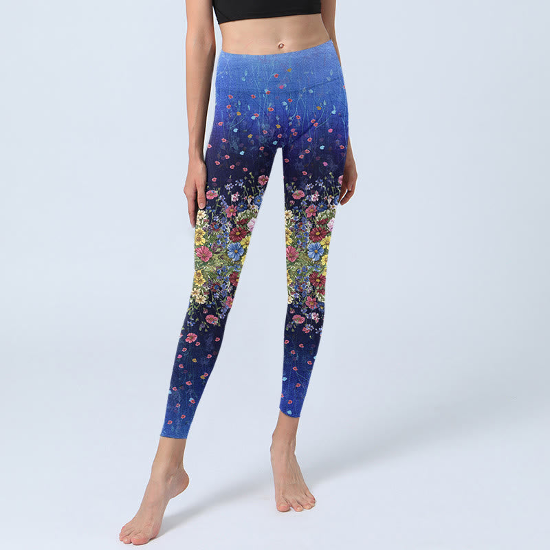 Buddha Stones Gradient Color Flower Pattern Print Gym Leggings Women's Yoga Pants - image 6