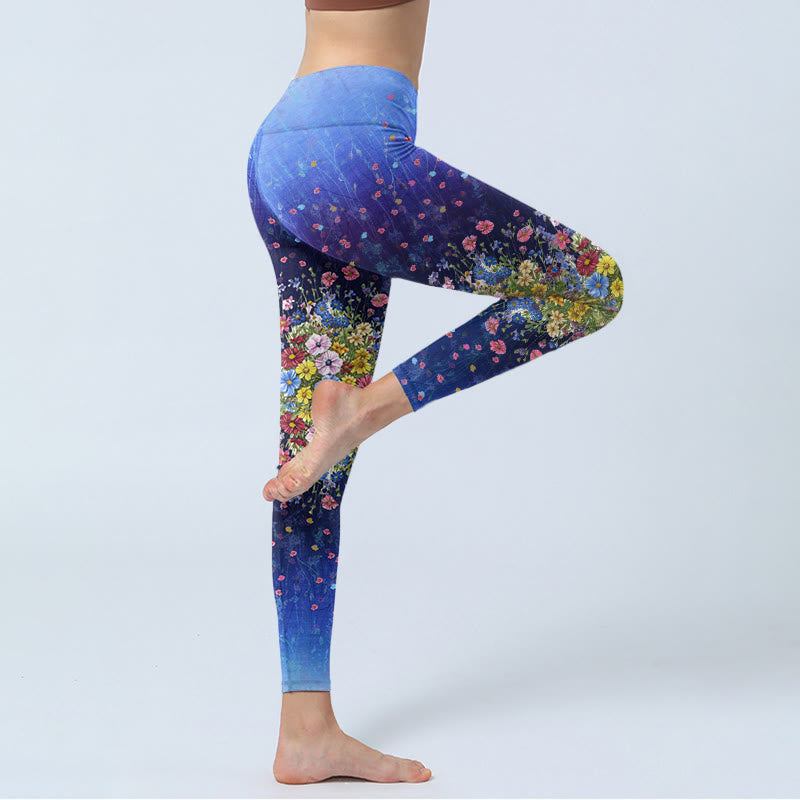 Buddha Stones Gradient Color Flower Pattern Print Gym Leggings Women's Yoga Pants - image 5