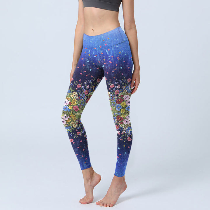 Buddha Stones Gradient Color Flower Pattern Print Gym Leggings Women's Yoga Pants - DarkBlue - US18,UK/AU22,EU50 (4XL) - image 1