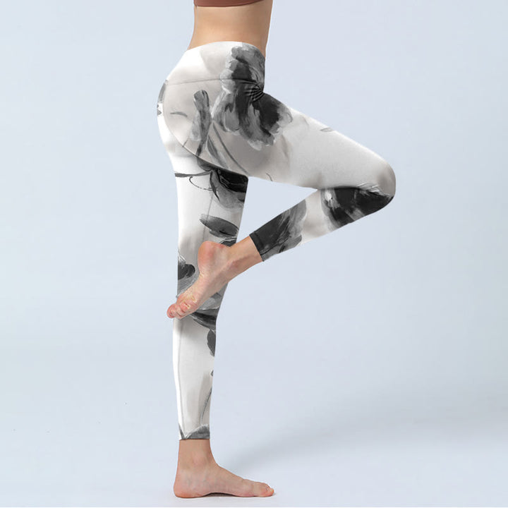 Buddha Stones Watercolor Rose Pattern Print Gym Leggings Women's Yoga Pants - image 5