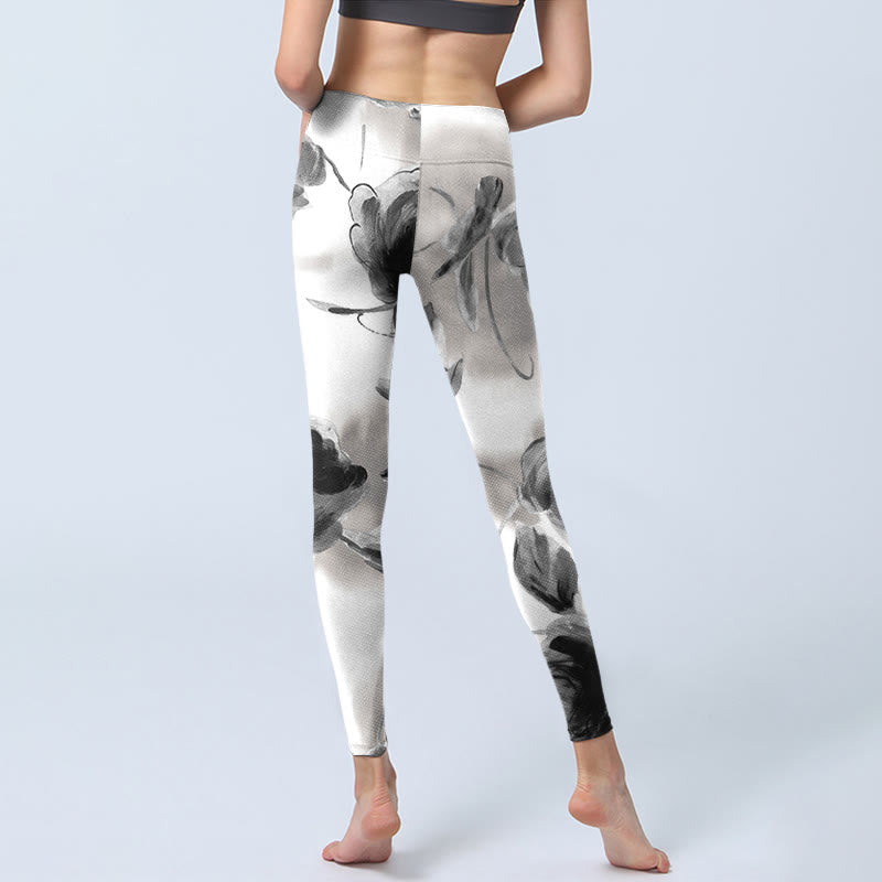 Buddha Stones Watercolor Rose Pattern Print Gym Leggings Women's Yoga Pants - image 7