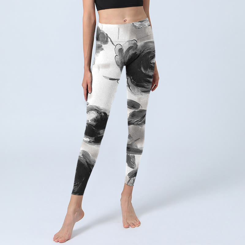 Buddha Stones Watercolor Rose Pattern Print Gym Leggings Women's Yoga Pants - image 6