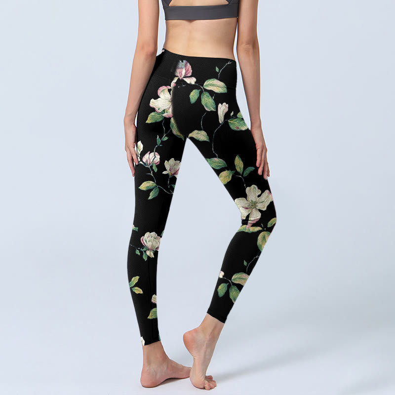 Buddha Stones Magnolia Flower Pattern Print Gym Leggings Women's Yoga Pants - image 4