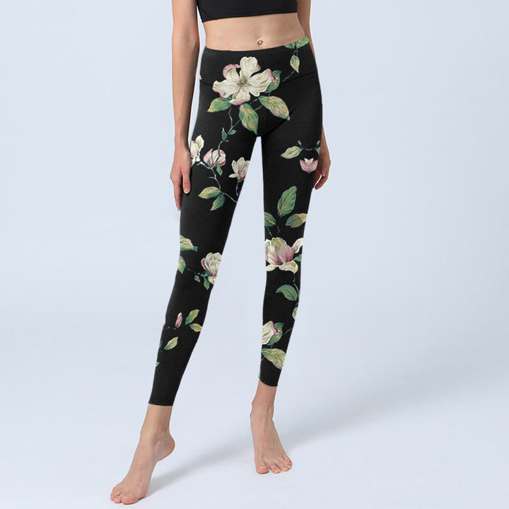 Buddha Stones Magnolia Flower Pattern Print Gym Leggings Women's Yoga Pants - image 6