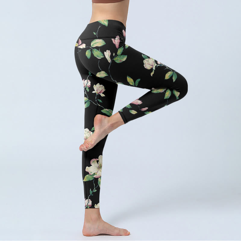 Buddha Stones Magnolia Flower Pattern Print Gym Leggings Women's Yoga Pants - image 5