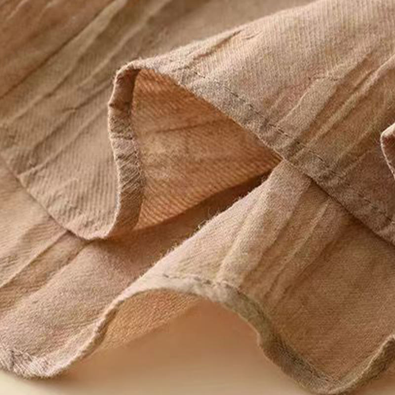 Buddha Stones Casual Plain Handmade Drawstring Waist Midi Dress Acrylic Sleeveless Dress With Pockets