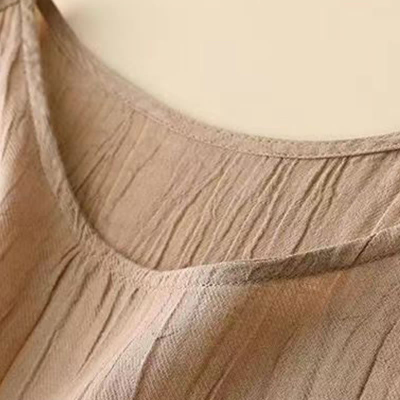 Buddha Stones Casual Plain Handmade Drawstring Waist Midi Dress Acrylic Sleeveless Dress With Pockets