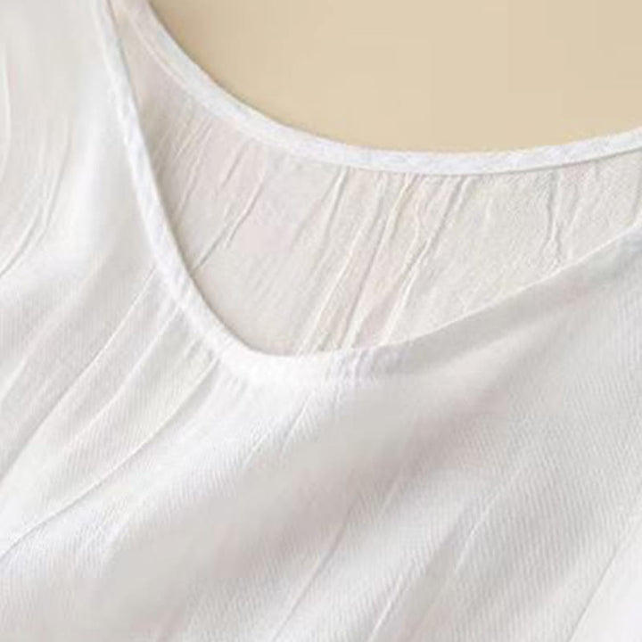 Buddha Stones Casual Plain Handmade Drawstring Waist Midi Dress Acrylic Sleeveless Dress With Pockets