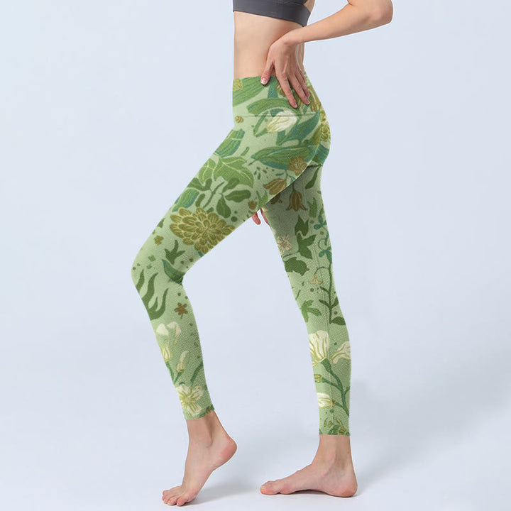 Buddha Stones Various Flower Leaves Pattern Print Gym Leggings Women's Yoga Pants - image 3
