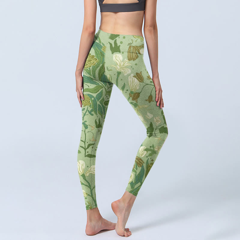 Buddha Stones Various Flower Leaves Pattern Print Gym Leggings Women's Yoga Pants - image 4