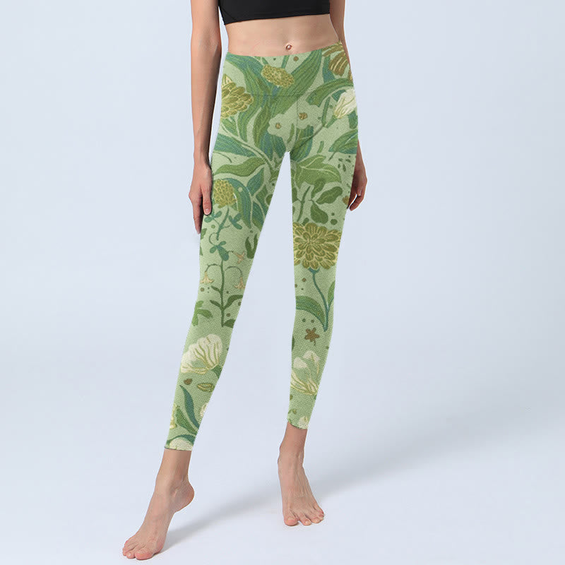 Buddha Stones Various Flower Leaves Pattern Print Gym Leggings Women's Yoga Pants - image 6