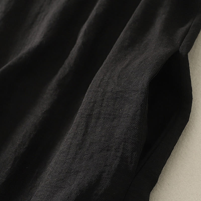 Buddha Stones Casual Stitching Color Handmade Button Design Midi Dress Polyester Sleeveless Dress With Pockets - image 3