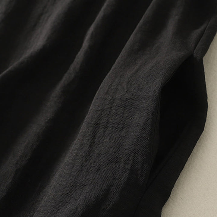 Buddha Stones Casual Stitching Color Handmade Button Design Midi Dress Polyester Sleeveless Dress With Pockets - image 3