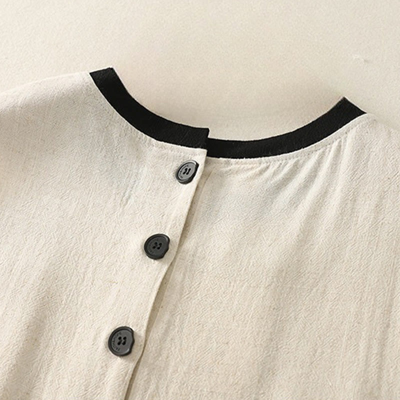 Buddha Stones Casual Stitching Color Handmade Button Design Midi Dress Polyester Sleeveless Dress With Pockets - image 10