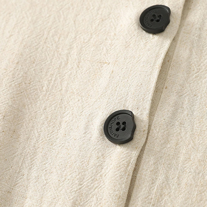 Buddha Stones Casual Stitching Color Handmade Button Design Midi Dress Polyester Sleeveless Dress With Pockets - image 9