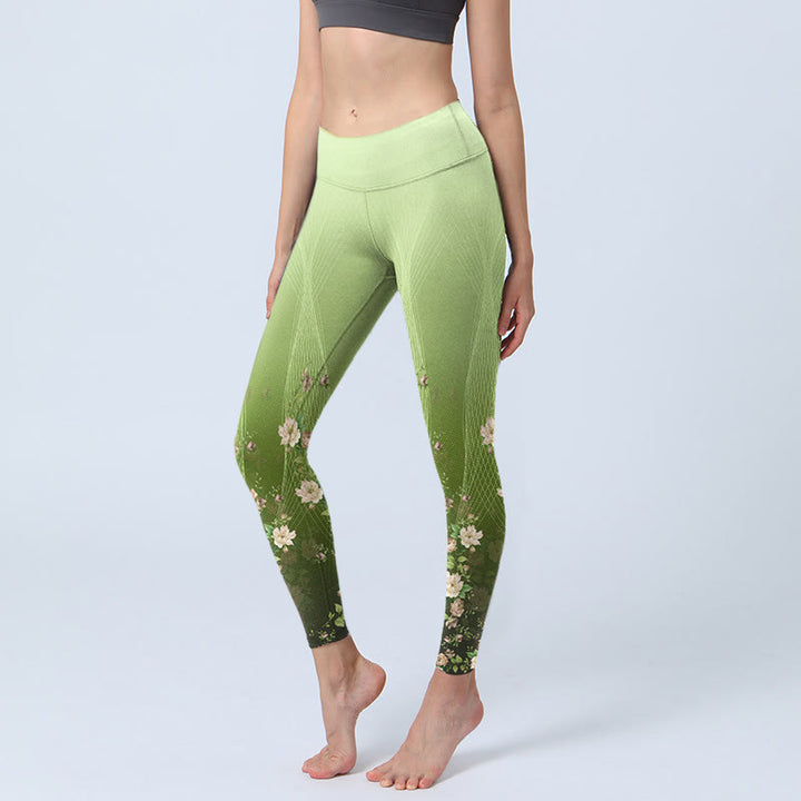 Buddha Stones Rose Lines Pattern Print Gym Leggings Women's Yoga Pants - PaleGreen - US18,UK/AU22,EU50 (4XL) - image 1