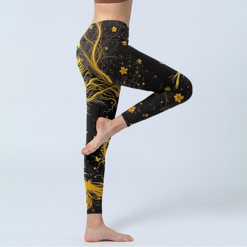 Buddha Stones Golden Dragon Pattern Print Gym Leggings Women's Yoga Pants - image 5