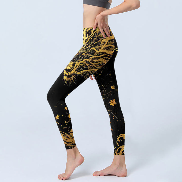 Buddha Stones Golden Dragon Pattern Print Gym Leggings Women's Yoga Pants - image 3