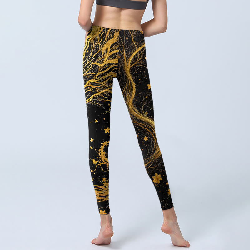 Buddha Stones Golden Dragon Pattern Print Gym Leggings Women's Yoga Pants - image 7