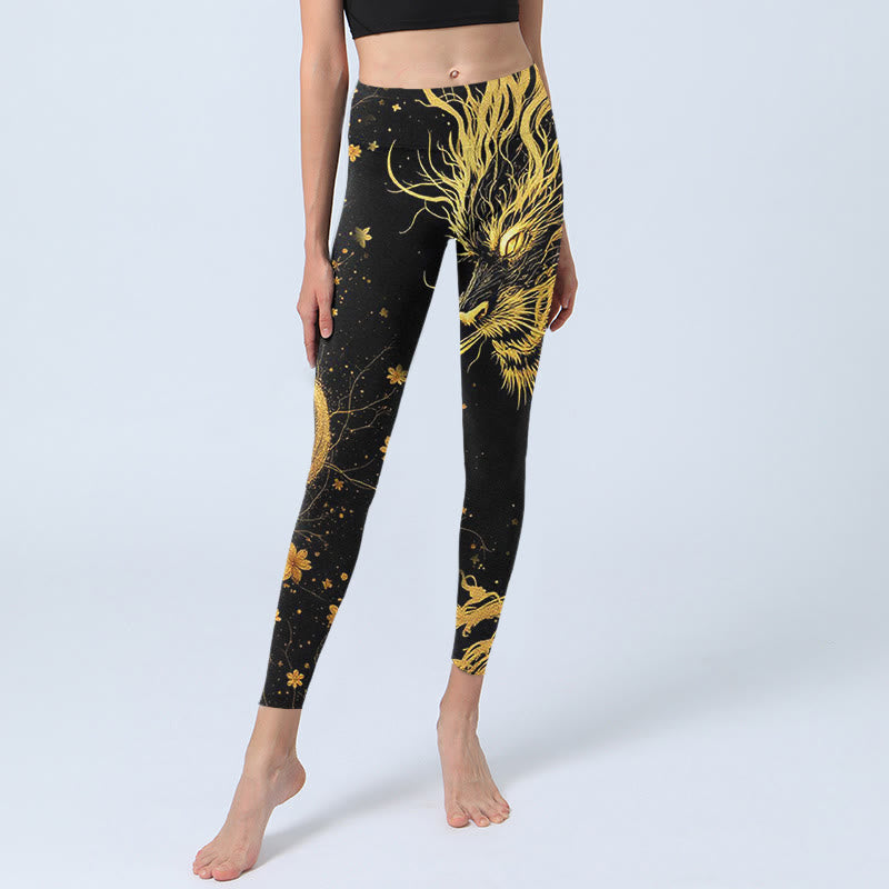 Buddha Stones Golden Dragon Pattern Print Gym Leggings Women's Yoga Pants - image 6