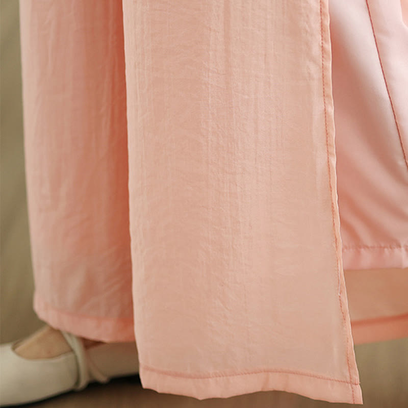 Buddha Stones Casual Vintage Side Slit Hem Design Cotton Linen Women's Wide Leg Pants With Pockets