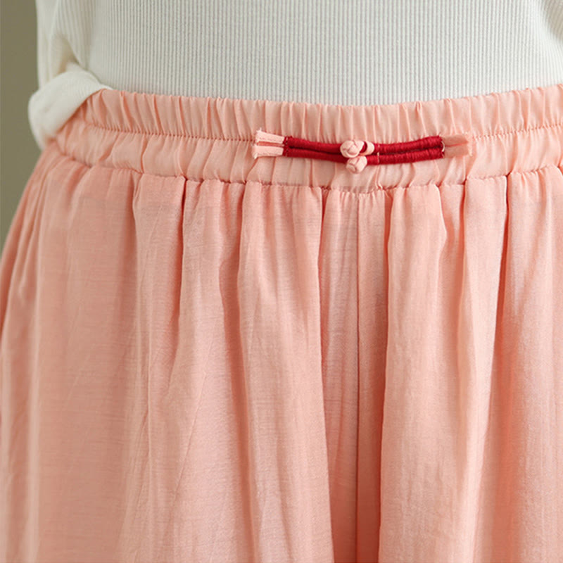 Buddha Stones Casual Vintage Side Slit Hem Design Cotton Linen Women's Wide Leg Pants With Pockets