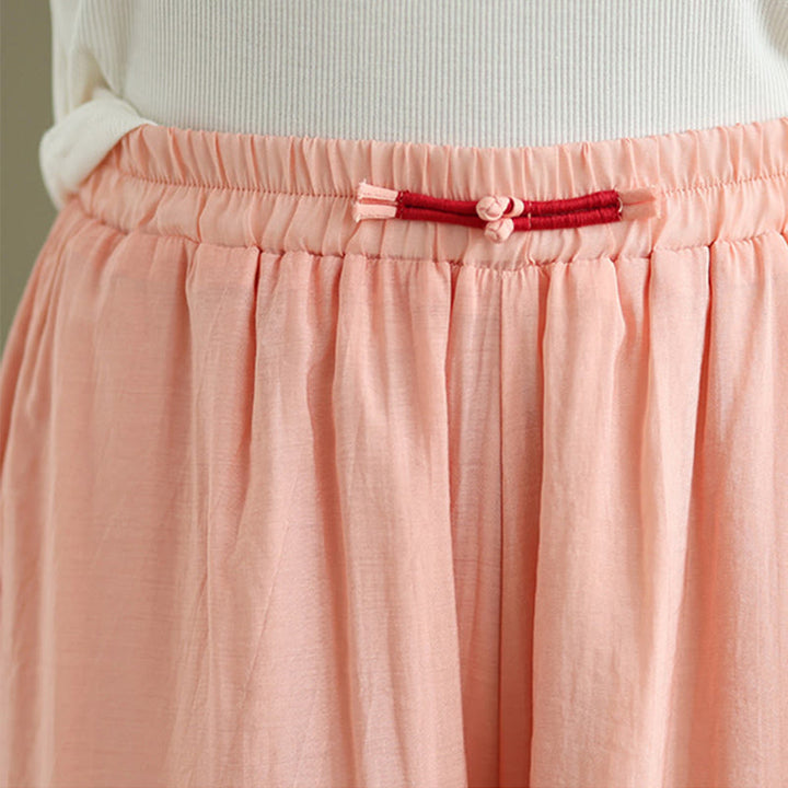 Buddha Stones Casual Vintage Side Slit Hem Design Cotton Linen Women's Wide Leg Pants With Pockets