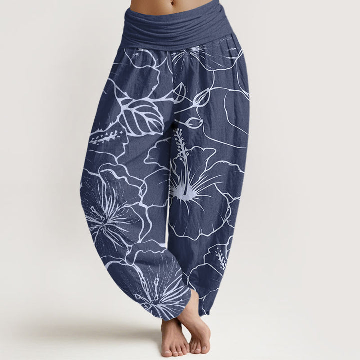 Buddha Stones Morning Glory Flowers Pattern Design Women's Elastic Waist Harem Pants - SteelBlue - US22,UK/AU26,EU54 (6XL) - image 1
