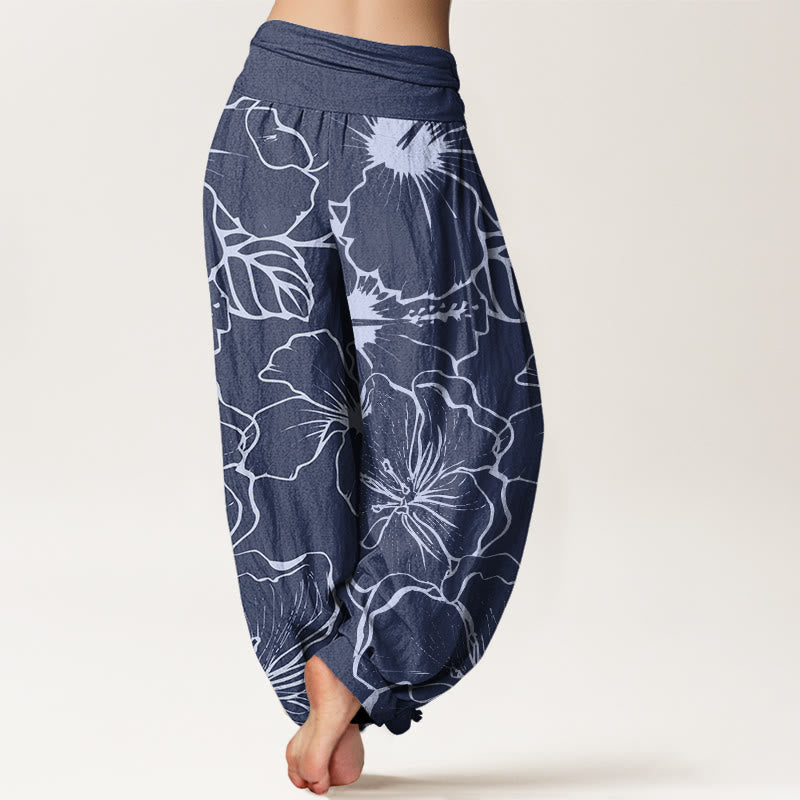 Buddha Stones Morning Glory Flowers Pattern Design Women's Elastic Waist Harem Pants - image 2